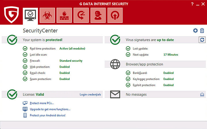[Translate to United States:] in the G DATA Security Center, users can find out how up-to-date their security software is.