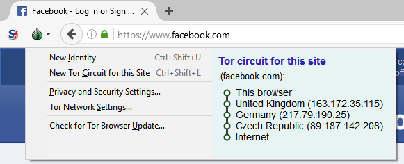 The TOR browser routes a request through several nodes. From the point of view of the destination node, this request comes from the Czech Republic.